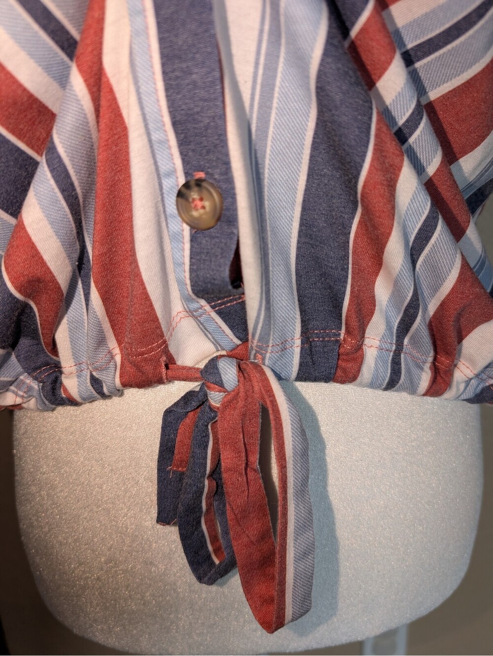 True Self Tie Hem Red White Blue Button Down Shirt - Picture 3 of 8